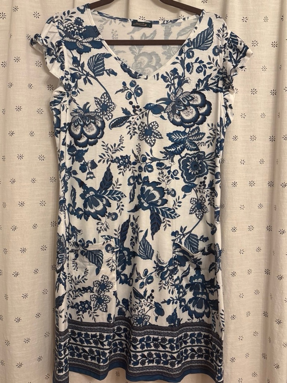 Blue Floral V-Neck Mini Dress by Unknown Brand